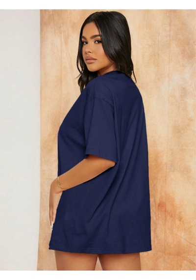 Unisex Fine Ön Baskılı Oversize T-shirt Lacivert