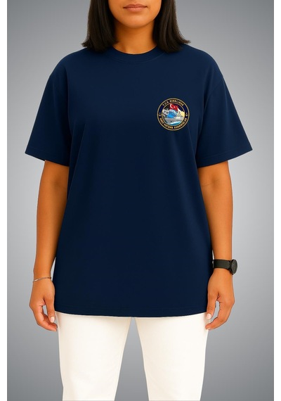 Bahriyeli Collection Oversize Tcg Kınalıada Logo Cep Baskılı Unisex T-shirt Lacivert
