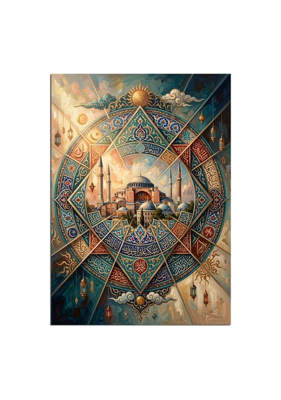 Ayasofya Mandala İslami Sanat Tablosu Dekoratif Kanvas - Mdf Ahşap Tablo Çok Renkli