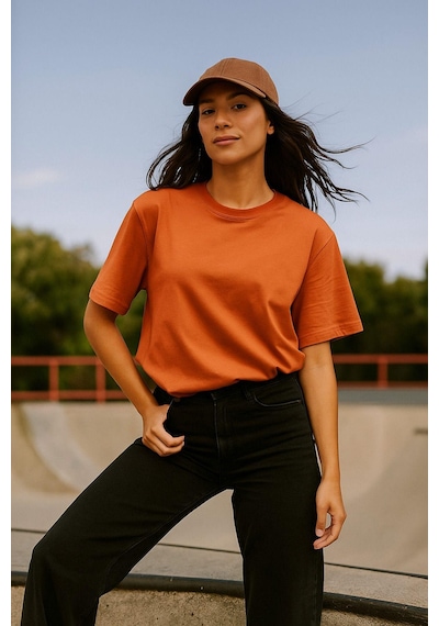 Kadın 3'lü Paket Mavi-yeşil-turuncu %100 Pamuk Oversize Basic Tişört Bisiklet Yaka Relaxed T-shirt Çok Renkli