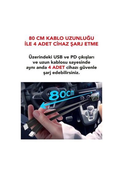 60 Watt Araç İçi Çakmaklık Süper Fast 4 Cihazı Aynı Anda Hızlı Şarj Led Tavan Aydınlatma 3.4a