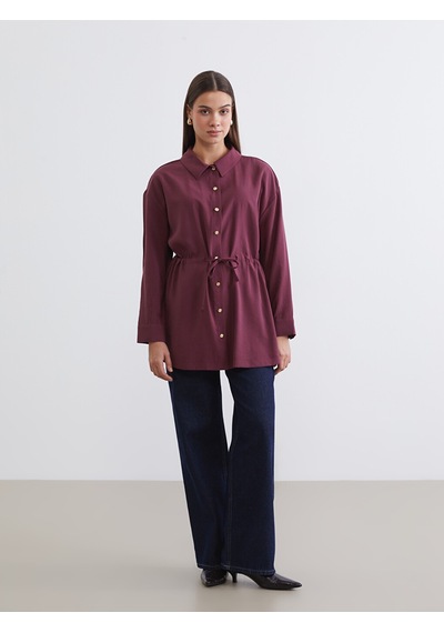 Lcw Modest Bordo Büzgülü Kadın Gömlek Tunik