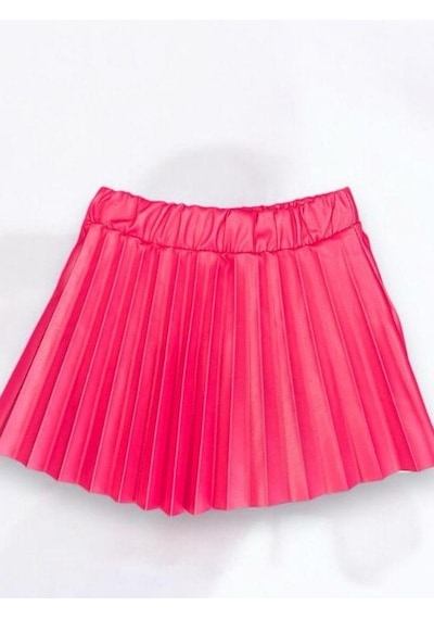 Zekids Kız Bebek Beli Lastikli Pilise Deri Etek-14533 Pembe