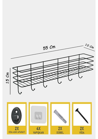 Zabata Yapışkanlı Metal Duvar Elbise Askılığı Kapı Arkası Askılık Portmanto Organizer Askı Siyah