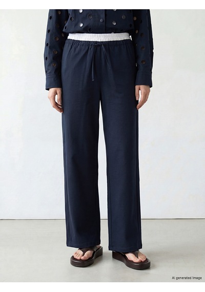 Lcw Comfort Lacivert Beli Lastikli Geniş Paça Kadın Pantolon