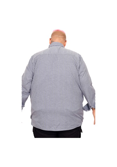 Mode Xl Büyük Beden Erkek Saten Çizgili Gömlek 20399 Antrasit