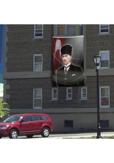 Kalpaklı Mustafa Kemal Atatürk Cephe Poster Bayrak -300x450cm - 3x4,5 Metre 1