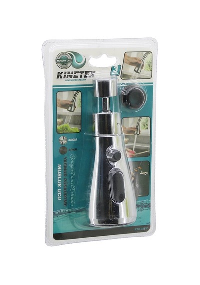 Kinetex Ktx-3289 Krom Kubar Musluk Ucu - 360 Derece Dönerli 3 Modlu Yağmur Püskürtme Borulu