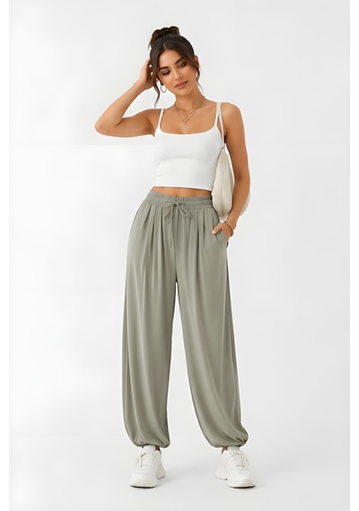 Lili Woman Kadın Soft Flow Beli Lastikli Relax Fit Şalvar Pantolon K.4320 Olive