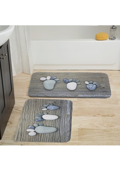 Rovigo Home Baskılı Kaymaz Taban 2'Li Banyo Paspas Takım Rvg5020-100x60-60x50 Çok Renkli