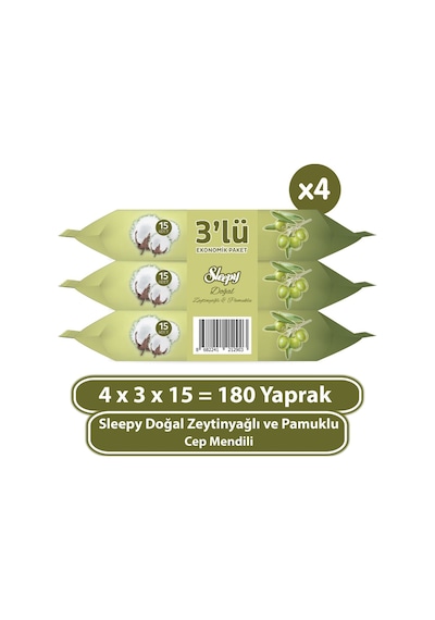 Sleepy Doğal Zeytinyağlı Ve Pamuklu Cep Mendili 4X3X15 (180 Yaprak) Sleepy Doğal Zeytinyağlı Ve Pamuklu Cep Mendili 4X3X15 (180 Yaprak)