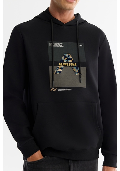 Avva Erkek Siyah Kapüşonlu Pamuklu Baskılı Elastan Regular Fit Sweatshirt A42y1321