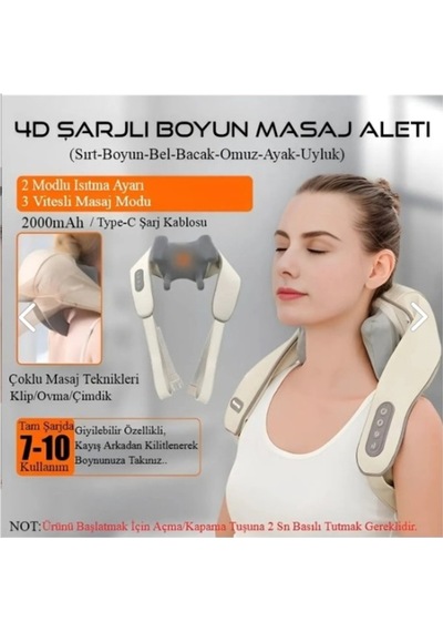 4d Type-c Şarjlı Boyun Askılı Masaj Aleti Sırt Omuz Kulunç  Isıtmalı Sıcak Kompres Ovmalı Cihazı Krem