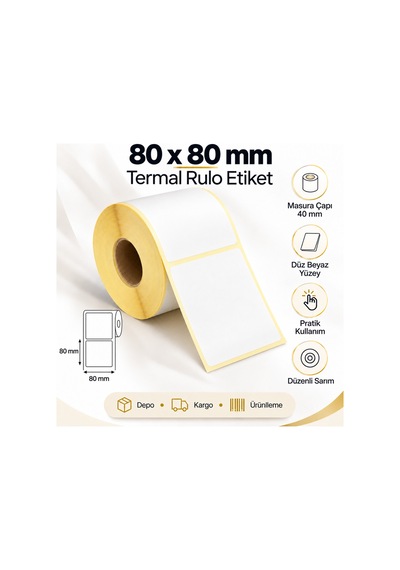 80x80 Mm Rulo Ribonsuz Termal Barkod Etiketi 40 Mm Masura 500 Sarım 500 Adet