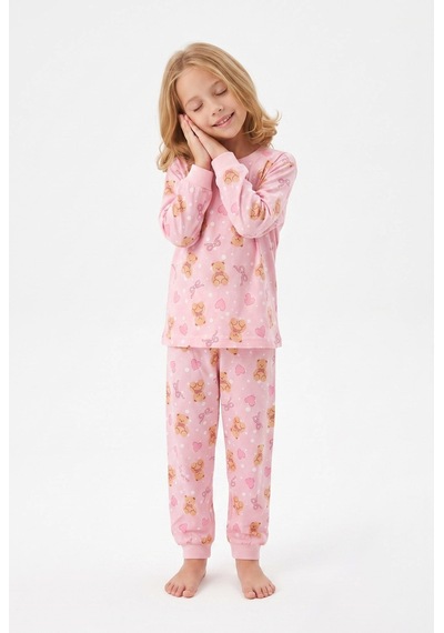 Bunny Hopp Kız Çocuk Uzun Kollu Pijama Takımı %100 Pamuk Ayıcıklı Ve Kalp Desenli Penye Pembe Bunny Hopp Kız Çocuk Uzun Kollu Pijama Takımı %100 Pamuk Ayıcıklı Ve Kalp Desenli Penye Pembe