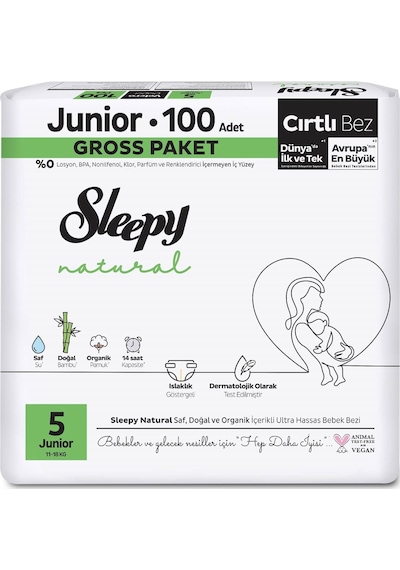 Sleepy Natural Bebek Bezi Gross Paket 5 Beden 11-18 Kg 100 Adet