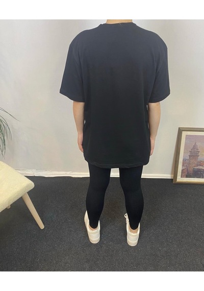 Kadın Bisiklet Yaka Oversize Kalıp New York Baskılı Tişort Spr24tsk112 Black