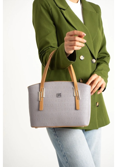 Kadın Orijinal Just Polo 5 Bölmeli Şık El & Omuz Çantası Ve Cüzdanı Shoulder Bag 26 X 24 Gri