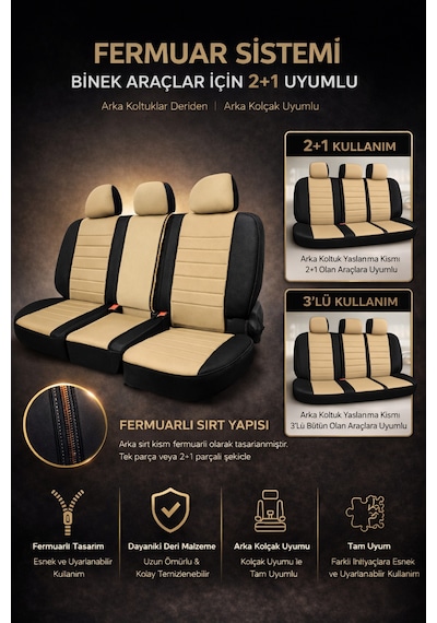 Hyundai Accent Era 2006-2011 Uyumlu Colorline Elegance Deri Bej Siyah Koltuk Kılıfı