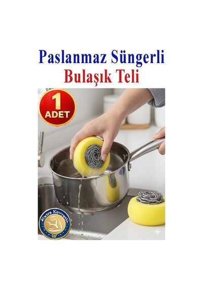 Süngerli Bulaşık Teli Ovma Teli 1 Adet Pratik Sünger Toptel Sürtme Teli Lavabo Mutfak Banyo Temizlik Teli Sert Yüzey