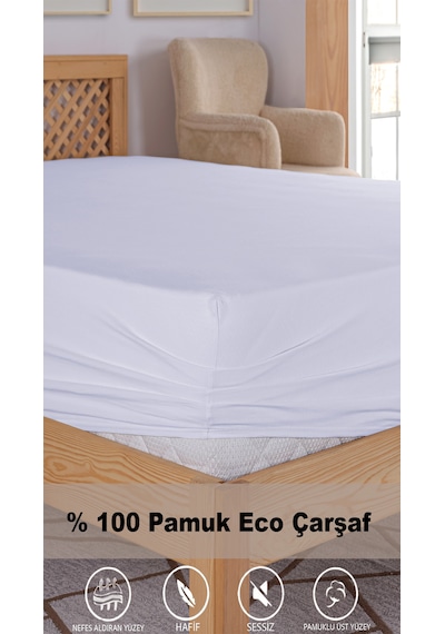 Penye Lastikli Çarşaf, 160 200 Çift Kişilik %100 Pamuk Örme Kumaş, 145 Gr/m² Beyaz