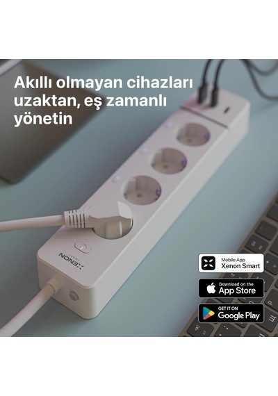 Ayrex Xenon Smart Akıllı Çoklu Priz Wi-fi 4 Ac Çıkışlı 2 Usb-a Ve 1 Usb-c Portlu 7in1 180 Cm Kablo Google Home V 0