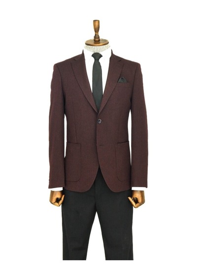 Wessi Kendinden Desenli Slim Fit Sivri Yaka Bordo Erkek Ceket 001
