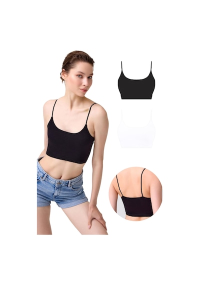 Cottonhill Pamuklu İnce Askılı Kadın Crop Top Büstiyer 2'li Paket Renkli Çok Renkli