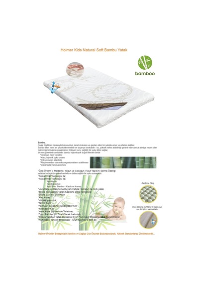 Holmer Kids Natural Soft Bambu Bebek Yatağı Çocuk Yatağı Park Yatak Yatağı Oyun Parkı Yatağı 60cm X 120cm Genel