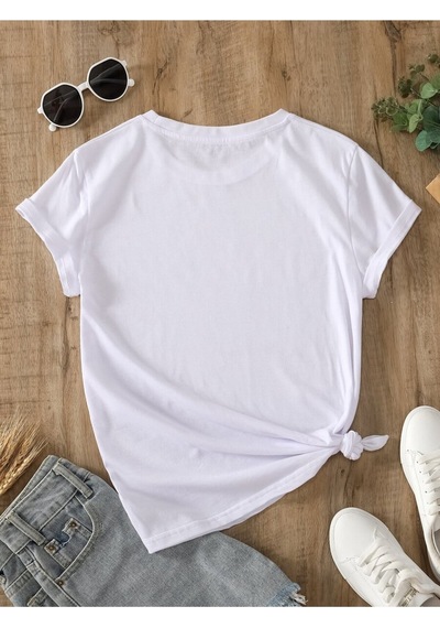 Uyguntarz Unisex Jean Desenli Kalp Tasarım Basklı Tshirt Beyaz