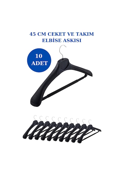 10 Adet Plastik Yüksek Kalite Ceket Askısı Elbise Askısı Siyah
