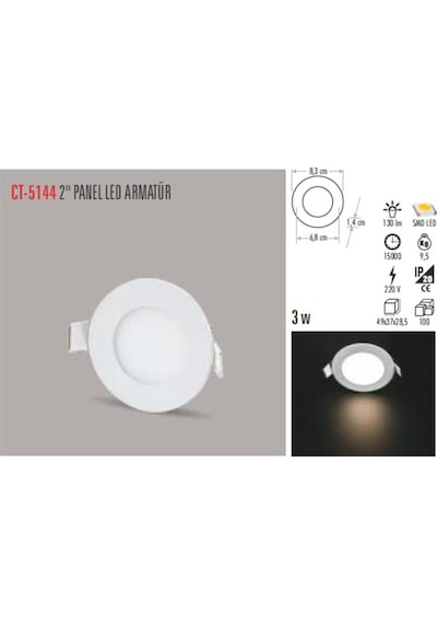 Ct-5144-g Panel Led Slim Yuvarlak Spot 3 W 3000k Işığı Beyaz Gövde Diğer