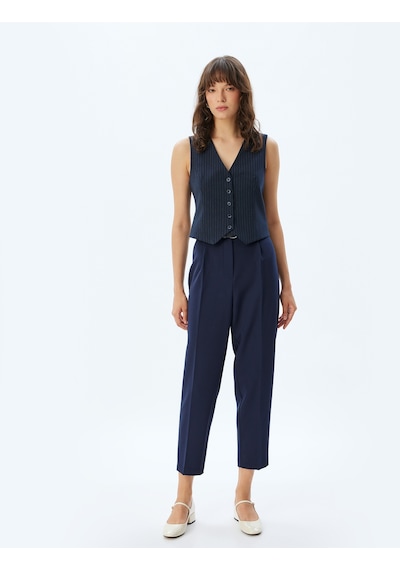 Koton Kısa Paça Cigarette Pantolon Yüksek Bel Slim Fit Lacivert 5wak40104uw Lacivert