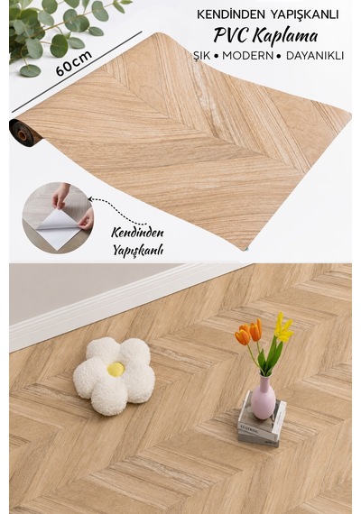 Deconitte Premium Kendinden Yapışkanlı Ahşap Balıksırtı Parke Görünümlü Pvc Zemin Duvar Dolap Kaplama 60x100cm