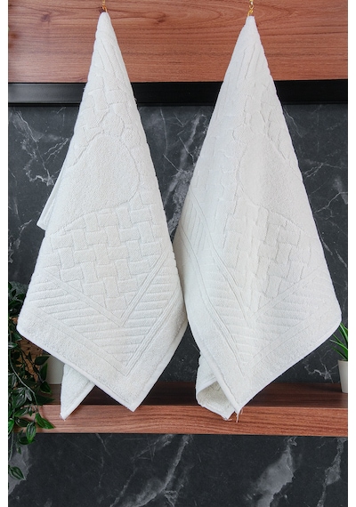 Ayak İzi Desenli 2li Ayak Havlusu - 50x70 Cm - Su Emici Banyo Paspası Seti - Beyaz Beyaz
