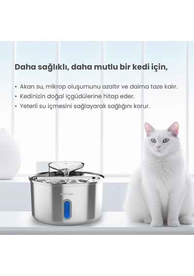Tr Wf009l-w Pencereli Otomatik Kedi Su Sebili,kedi Su Çeşmesi, Su Pınarı 3.5lt Geniş Hazne, Sus304 Çelik, Ultra Se