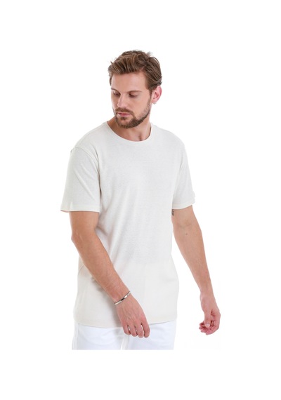 Hatemoğlu Taş Regular Fit Düz Bisiklet Yaka Keten Tişört 35102024c012 Taş
