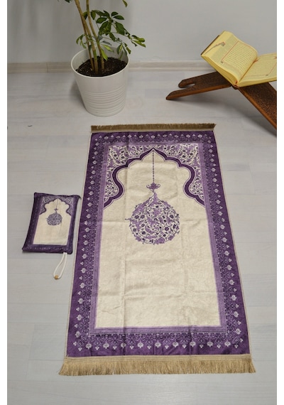 Çantalı Fermuarlı Mihrap Desenli Seccade Mor