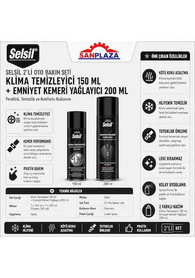 Selsil Araç İç Bakım Seti Klima Temizleyici Ve Emniyet Kemeri Yağlayıcı