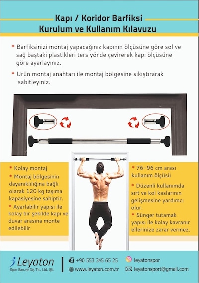 Leyaton Barfiks Çubuğu 60-100 Cm Çift Süngerli Ayarlanabilir Barfiks Çekme Demiri Barfiks Aleti