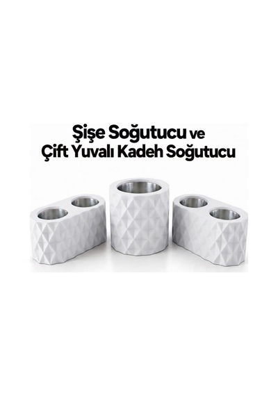 Beyaz Elmas Desenli Şişe Soğutucu Ve 2 Adet Çift Kadeh Yuvalı Ehlikeyf Seti,metal İç Hazneli,termojelli Soğutucu-beyaz