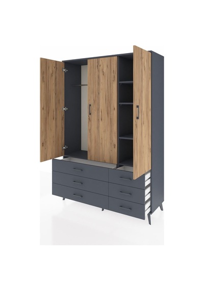 Hyperion Dolap 5 Raflı 6 Çekmeceli Tek Askılı 132x44x195 Antrasit-çam/antrasit Atlas Çam/antrasıt Hyperion Dolap 5 Raflı 6 Çekmeceli Tek Askılı 132x44x195 Antrasit-çam/antrasit Atlas Çam/antrasıt