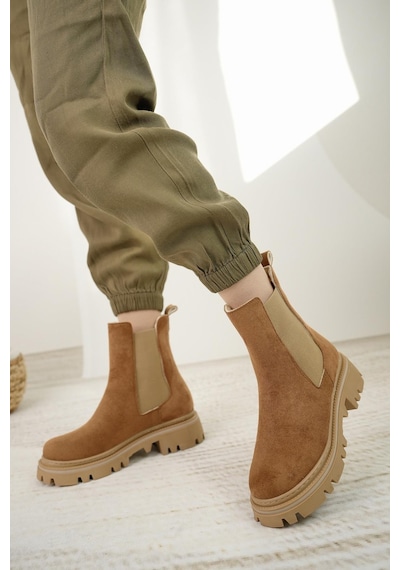 Nesil Shoes Dvm 5004 Taba Süet Çift Lastikli Kadın Bot-taba Süet Taba