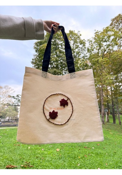 Bolergıashop Fall O'clock Tasarım Canvas Omuz Çantası Bej