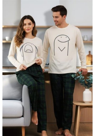 Bella Notte Kadın Yeşil Ekoseli Baskılı Şirin Çift Pijama Takımı
