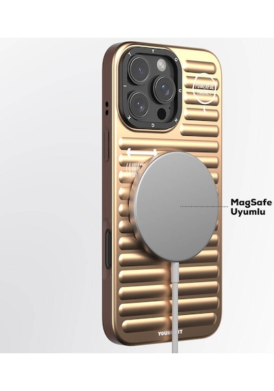 Apple iPhone 16 Pro Uyumlu Magsafe Şarj Özellikli Kılıf Mat Renkli Tasarım Youngkit Serisi Gold