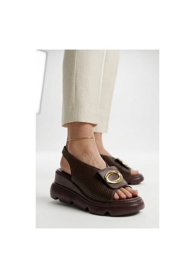 Gurkstore Gwon Kahverengi Cilt Dolgu Topuk Sandalet Çok Renkli