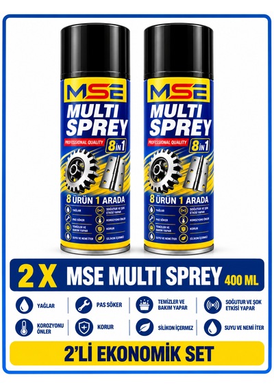 Mse Multi Sprey 400 Ml X 2 Çok Amaçlı Yağlayıcı Ve Pas Sökücü Korozyon Önleyici, Koruyucu Bakım Spreyi 2 Adet