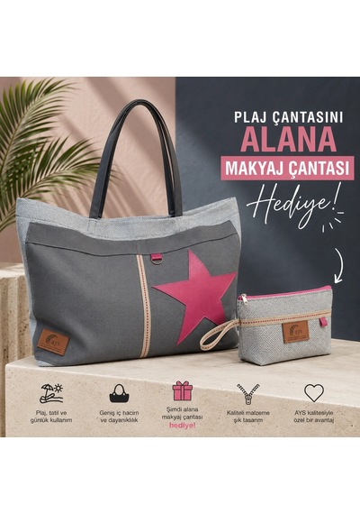 Ays El Yapımı Plaj Çantası -hediyeli Gri