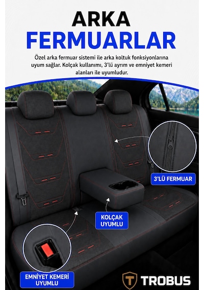 Peugeot 308 2007+ Uyumlu Prestige Line Keten Serisi Siyah Kırmızı Koltuk Kılıfı